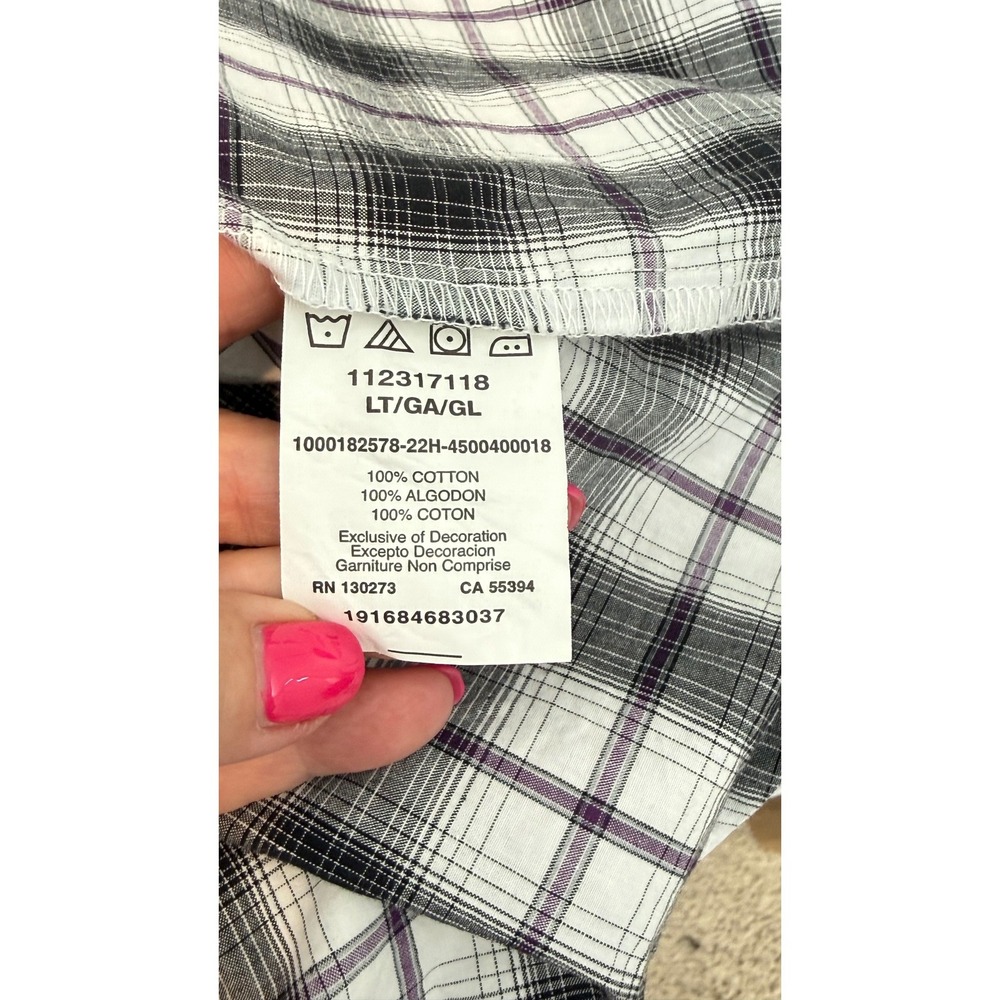 Wrangler Retro Western Shirt Black White Purple Plaid Pearl Snaps Men L - Picture 5 of 10